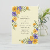 Gouden Violette Ranunculus Eucalyptus Bruiloft Kaart (Staand voorkant)