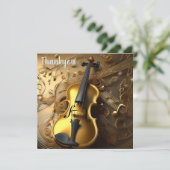  gouden viool op gouden muziekkoorden, bedankkaart (Staand voorkant)