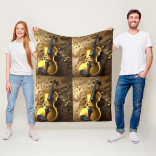 gouden viool op gouden muziekkoorden, fleece deken