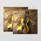  gouden viool op gouden muziekkoorden, kaart (Voorkant / Achterkant)