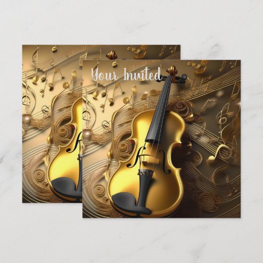  gouden viool op gouden muziekkoorden, kaart (Voorkant / Achterkant)