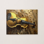  gouden viool op gouden muziekkoorden, legpuzzel (Horizontaal)
