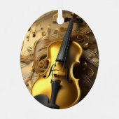  gouden viool op gouden muziekkoorden, metalen ornament (Achterkant)