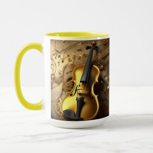  gouden viool op gouden muziekkoorden, mok (Links)