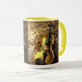  gouden viool op gouden muziekkoorden, mok (Voorkant rechts)