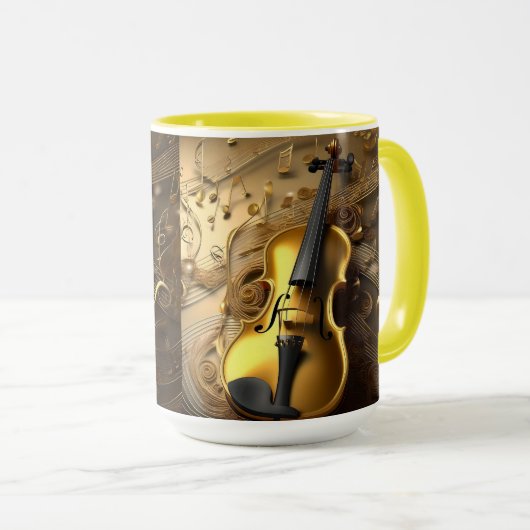  gouden viool op gouden muziekkoorden, mok (Voorkant rechts)