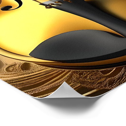  gouden viool op gouden muziekkoorden, poster (Hoek)