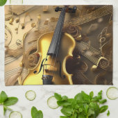  gouden viool op gouden muziekkoorden, theedoek (Gevouwen)