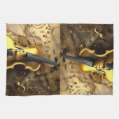  gouden viool op gouden muziekkoorden, theedoek (Horizontaal)