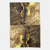  gouden viool op gouden muziekkoorden, theedoek (Verticaal)