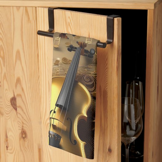  gouden viool op gouden muziekkoorden, theedoek (Derde Gevouwen)