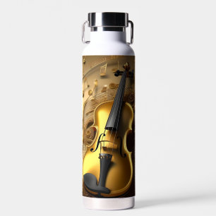  gouden viool op gouden muziekkoorden, waterfles