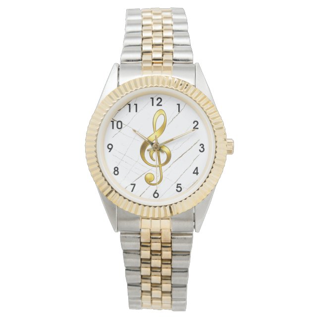 Gouden Vioolsleutel Marmeren Horloge (Voorkant)