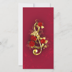 Gouden Vioolsleutel met Rozenbloemen Bedankkaart