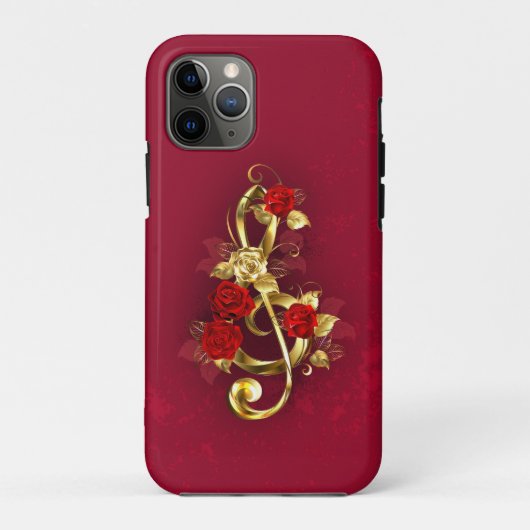 Gouden Vioolsleutel met Rozenbloemen Case-Mate iPhone Case (Achterkant)
