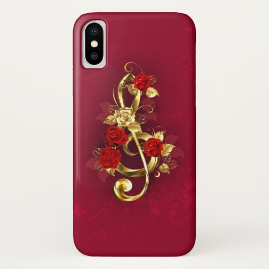 Gouden Vioolsleutel met Rozenbloemen Case-Mate iPhone Case (Achterkant)