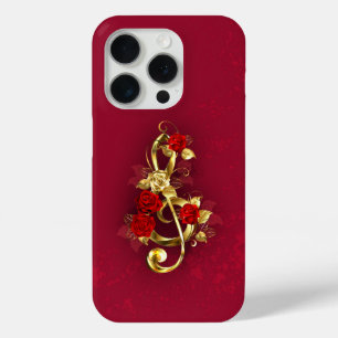 Gouden Vioolsleutel met Rozenbloemen iPhone 15 Pro Case