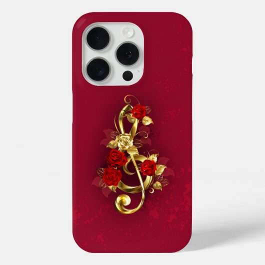 Gouden Vioolsleutel met Rozenbloemen Case-Mate iPhone Case (Achterkant)