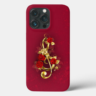 Gouden vioolsleutel met rozenbloemen Case-Mate iPhone case