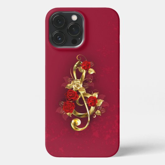 Gouden vioolsleutel met rozenbloemen iPhone hoesje (Achterkant)