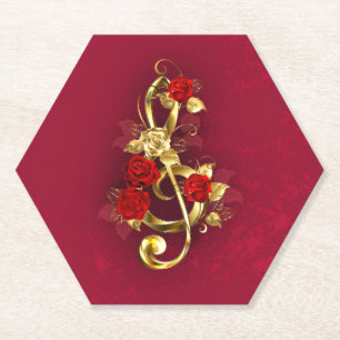 Gouden Vioolsleutel met Rozenbloemen Kartonnen Onderzetters
