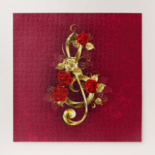 Gouden Vioolsleutel met Rozenbloemen Legpuzzel