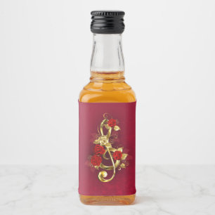 Gouden Vioolsleutel met Rozenbloemen Likeurfles Etiket