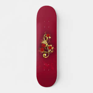 Gouden Vioolsleutel met Rozenbloemen Persoonlijk Skateboard