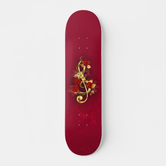 Gouden Vioolsleutel met Rozenbloemen Persoonlijk Skateboard (Voorkant)