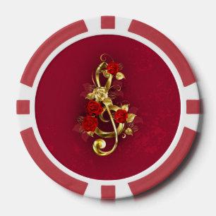Gouden Vioolsleutel met Rozenbloemen Poker Chips