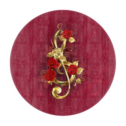 Gouden Vioolsleutel met Rozenbloemen Snijplank (Voorkant)