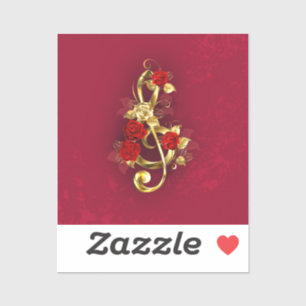 Gouden Vioolsleutel met Rozenbloemen Sticker