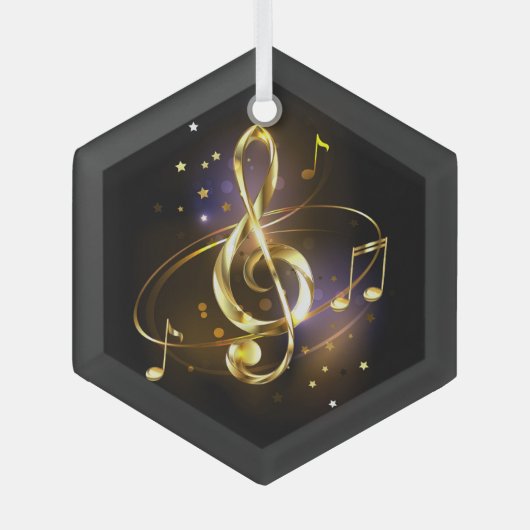 Gouden Vioolsleutel Muziek Glas Ornament (Voorkant)