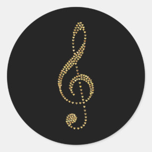 Gouden vioolsleutel, prismatisch, ronde sticker