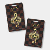 Gouden Vioolsleutel VIP All-Access Geruite Ontwerp Badge (Voor- en achterkant)