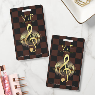 Gouden Vioolsleutel VIP All-Access Geruite Ontwerp Badge