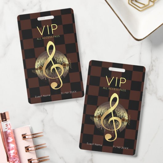 Gouden Vioolsleutel VIP All-Access Geruite Ontwerp Badge (Kantoor)
