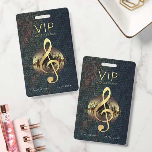 Gouden Vioolsleutel VIP All-Access Glasvezel Textu Badge (Kantoor)