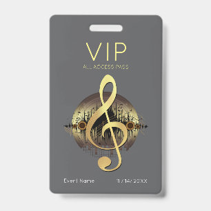 Gouden Vioolsleutel VIP All Access Moderne Grijze  Badge