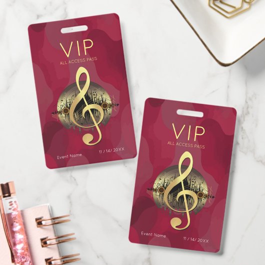 Gouden Vioolsleutel VIP All-Access Rood Abstract Badge (Kantoor)