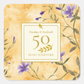 Gouden Viooltjes Bloemen 50ste Huwelijksverjaardag Vierkante Sticker (Voorkant)