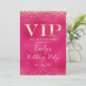 Gouden VIP op Hot Pink Event of Party Kaart (Staand voorkant)