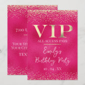 Gouden VIP op Hot Pink Event of Party Kaart (Voorkant / Achterkant)