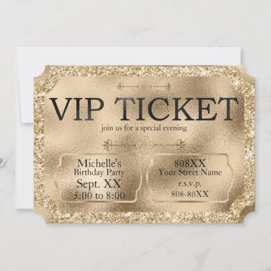 Gouden VIP TICKET Speciale Gebeurtenis Kaart (Voorkant)