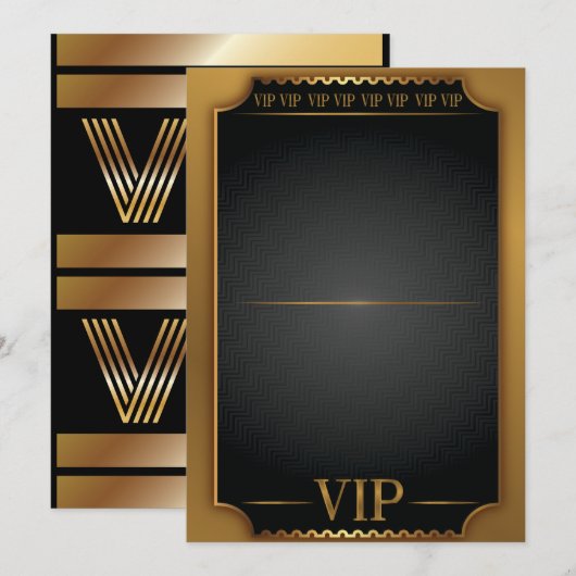 Gouden VIP-TICKETPAS Lege Verjaardagsuitnodiging Kaart (Voorkant / Achterkant)