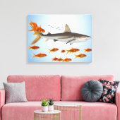 Gouden Vis en Haai Canvas Afdruk (Insitu (Woonkamer))