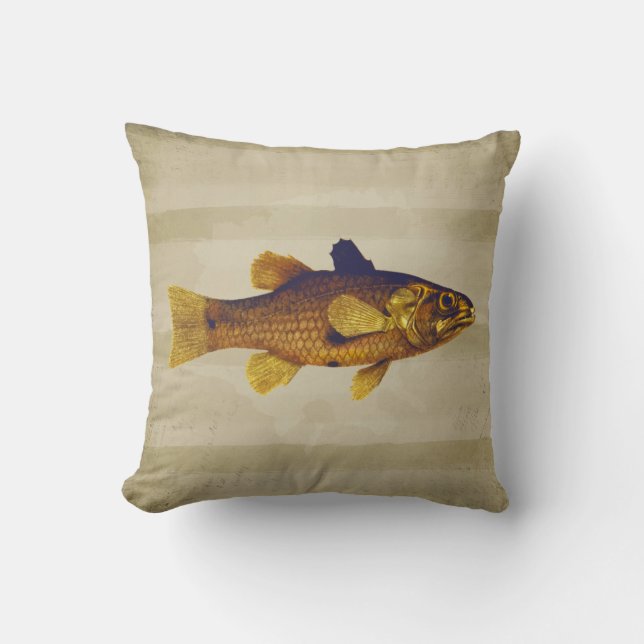 Gouden vis in pen en inkt  ontwerp kussen (Voorkant)
