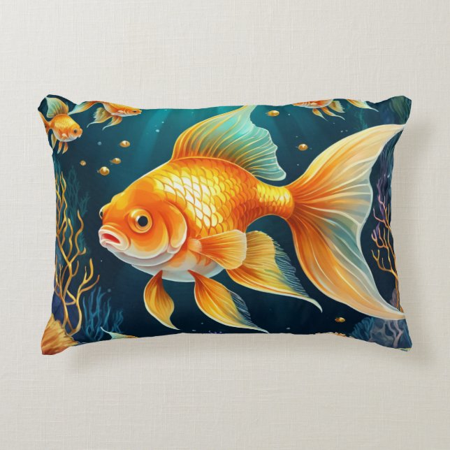 Gouden vis onder water accent kussen (Voorkant)