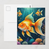 Gouden vis onder water briefkaart (Voorkant / Achterkant)