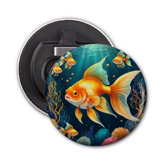 Gouden vis onder water button flesopener (Voorkant)